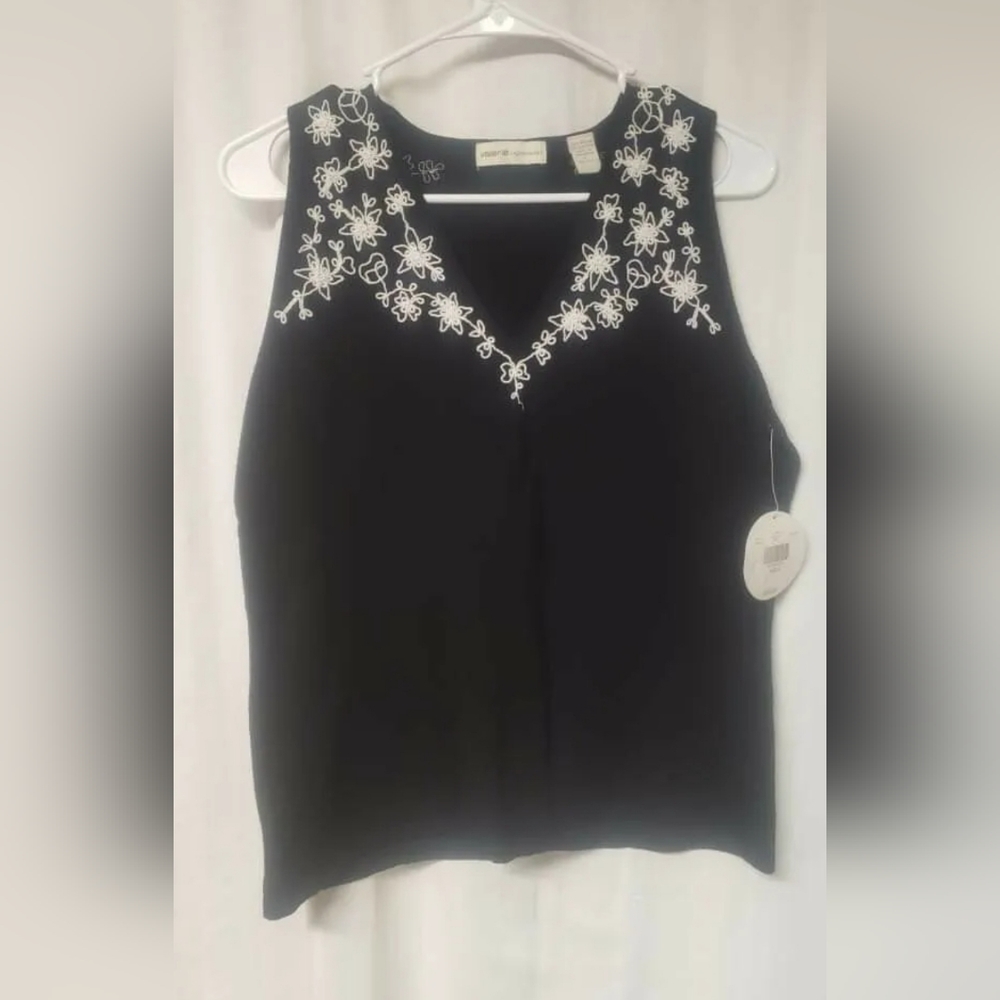 Valerie Separates Women's Black Floral Sleeveless Shirt Sz Large NWT